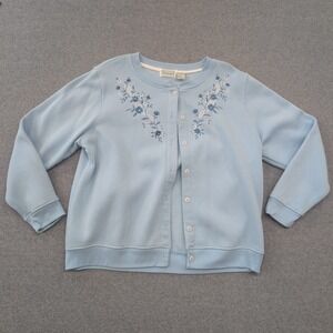 Shenanigans Womens Blue Floral Embroidered Button Front Cardigan‎ Sweater Size L